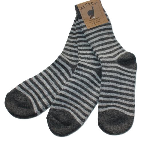 Alpaka Socken 3 Paar dunkel-grau / hell-grau gestreift