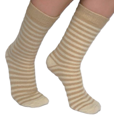 Alpaka Socken 1 Paar braun / weiß gestreift