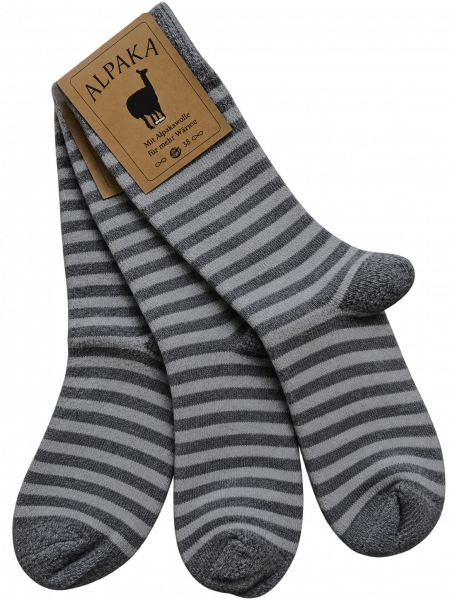 Alpaka Socken 3 Paar grau / grau gestreift