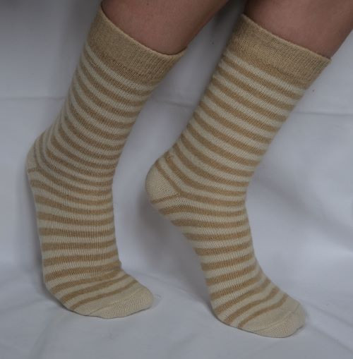 Alpaka Socken 1 Paar braun/weiß gestreift