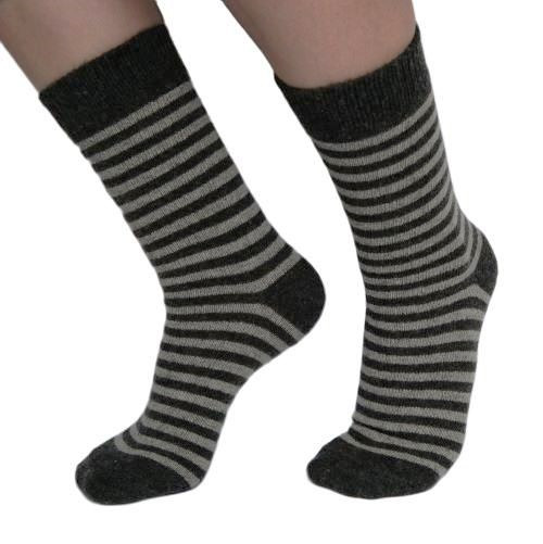 Alpaka Socken 1 Paar dunkel-grau / hell-grau gestreift