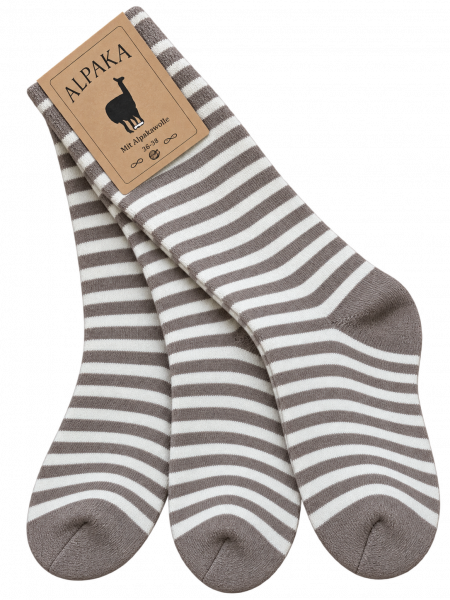 Alpaka Socken 3 Paar m'braun / weiß gestreift
