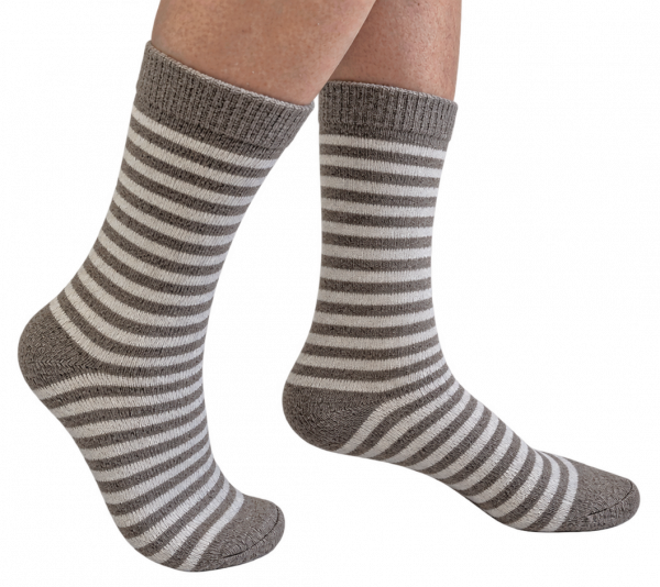 Alpaka Socken 1 Paar m'braun / weiß gestreift